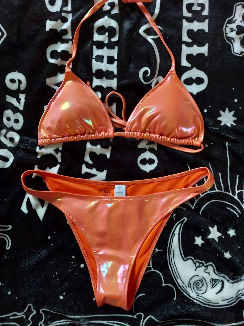 aerie Orange Iridescent Triangle Bikini Set